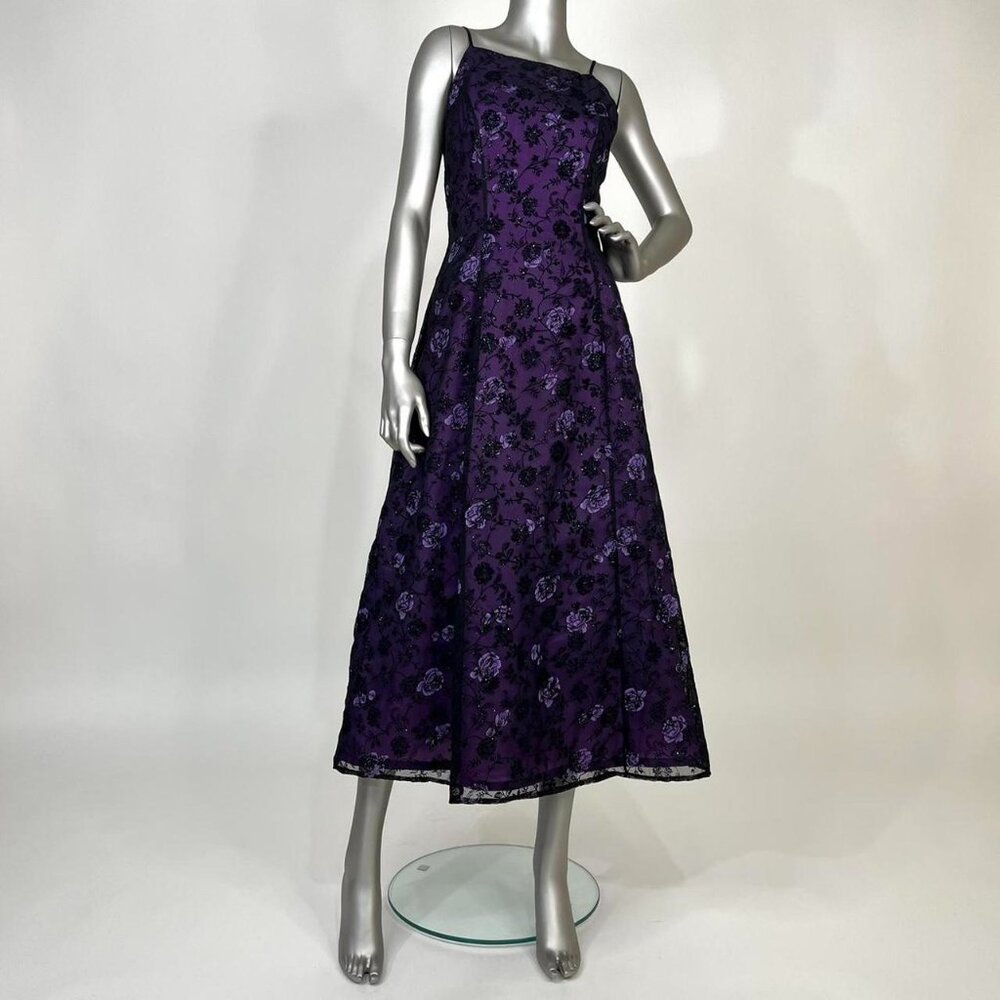 Morgan and Co Purple Black Gothic Floral Prom Dress